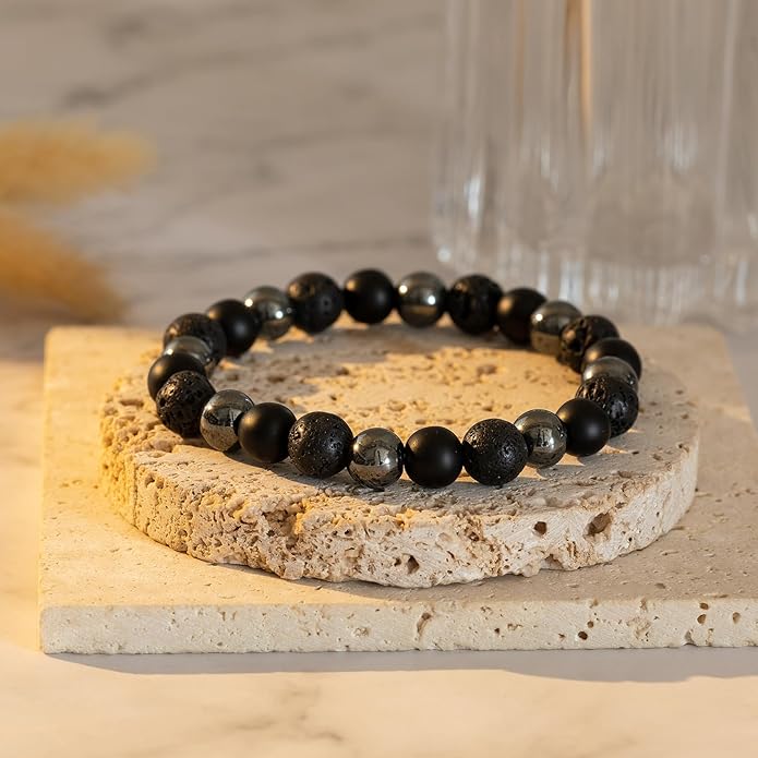 RANKEEF Mens Bead Bracelet Set - Adjustable Elastic Rope With 6&8MM Natural Stone Multi-Colored Beads - Tiger Eye Bracelets for Men - Gift