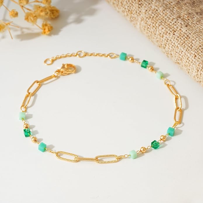 MTMY Gold Chain Bracelet for Women 14K Gold Plated Dainty Bracelets with Adjustable Chain Cute Bracelet Gold Trendy Jewelry