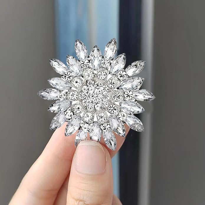 Crystal Rhinestone Brooch for Women Silver Brooch Pins for Women Clear Rhinestone Jewelry Pins for DIY Bridal Wedding Bouquet