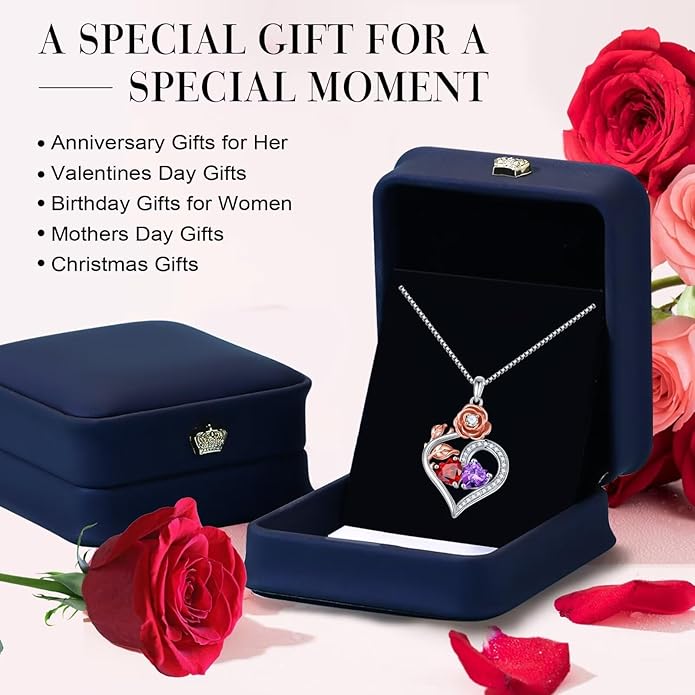 Iefil Christmas Gifts for Women Wife - 925 Sterling Silver Double Birthstone Necklace, Anniversary Birthday Gifts for Women, Jewelry Gifts for Wife Her