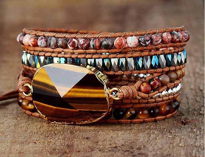 ZOSOJONA Boho Handmade Natural Stone Wrap Bracelets Turquoises Crystal Beads Bracelet Jewelry