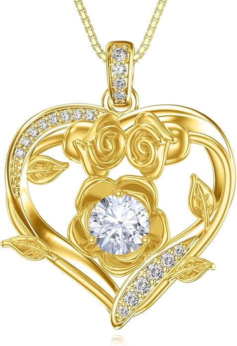 Midari 18K Gold Heart Birthstone Necklace for Women Rose Pendant Birthday Jewelry Gifts for Wife Her Daughter Mom