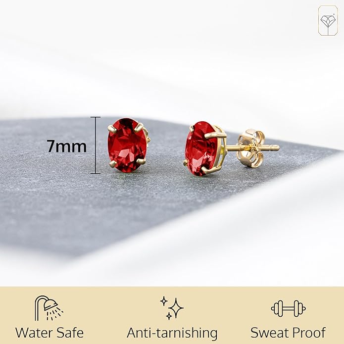 14k Gold Oval Stud Earrings for Women with Push Backs | 7x5mm Gemstone Birthstone Earrings | Real 14 Karat Gold Earrings Studs | Hypoallergenic Gemstone Stud Earrings for Women by MAX + STONE