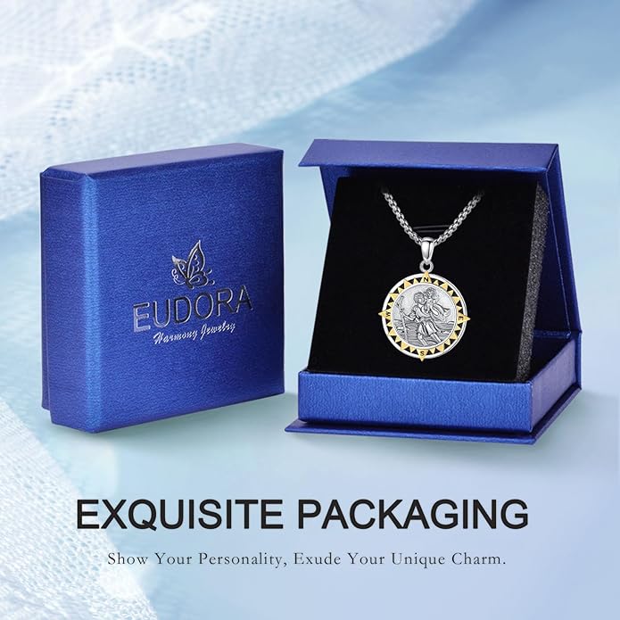 EUDORA 925 Sterling Silver St Christopher/St Benedict/St Michael/Virgin Mary/San Judas Tadeo/Good Shepherd Cross/Archangel Necklace Medal Pendant Protection Religious Amulet Jewelry For Men Women