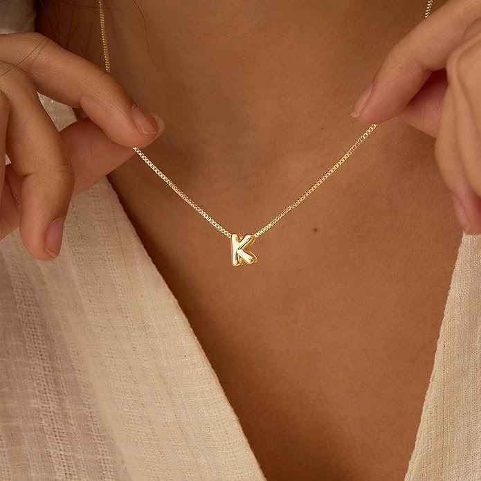 Bubble Gold Letter Necklace for Women, 14k Gold Plated Balloon Initial Necklace, Dainty Gold Necklace for Women, Personalized Bubble Pendant Name Necklace, Fashion Accessories Trendy Jewelry