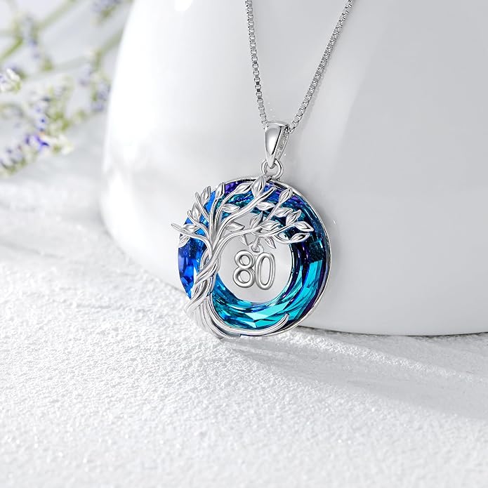 TOUPOP Birthday Gifts for Women 925 Sterling Silver Tree of Life Year Old Necklace Circle Crystal Jewelry Christmas Gifts for Her Wife Mom Mother Grandma Grandmother