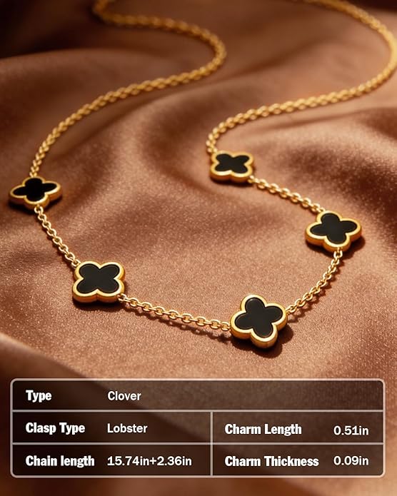 Aimétte Monette 18K Gold Plated Jewelry Set Clover Necklace Stud Earrings for Women Hypoallergenic Lucky Clover Pendant Necklace Gold Bracelets for Women Gifts