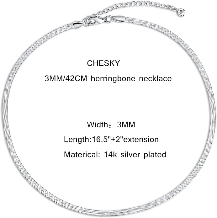 CHESKY Gold Necklace for Women-14K Gold Plated/Sterling Silver Plated Snake Chain Necklace Dainty Simple Chunky Herringbone Necklace Choker Necklaces Jewelry for Women