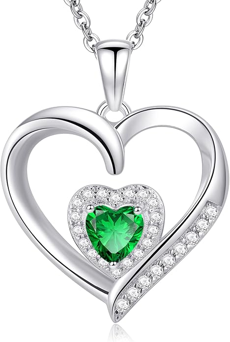 GLIVEOR Heart Birthstone Necklace for Women,S925 Sterling Silver Necklace Birthstone Necklace Heart Necklace for Women Birthday Jewelry Gifts for Women