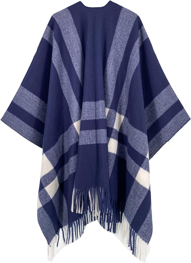 Moss Rose Women's Travel Plaid Shawl Wrap Open Front Poncho Cape for Fall Winter