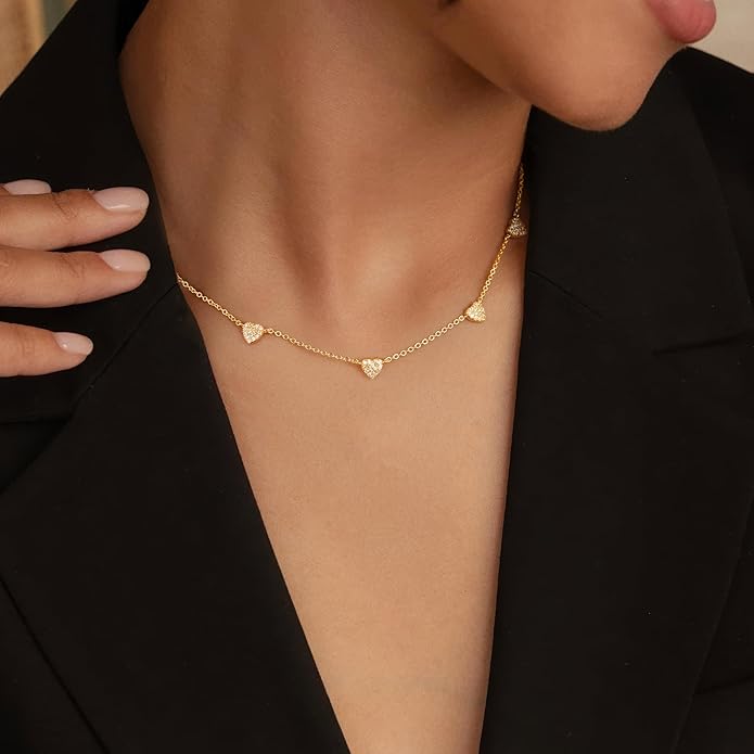 M MOOHAM Gold Clover Heart Pearl Butterfly Star flower Choker Necklace for Women - Dainty 14K Gold Plated Cubic Zirconia Cute Station Necklaces for Women Trendy Prom Jewelry Gifts