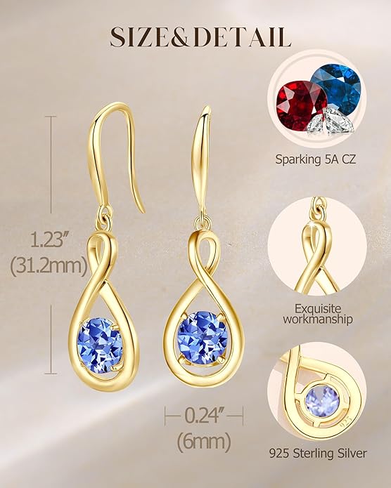 FANCIME Dangle Drop Earrings 925 Sterling Silver Dainty Infinity Round Gemstone Birthstone Jewelry Birthday Gifts for Her Women