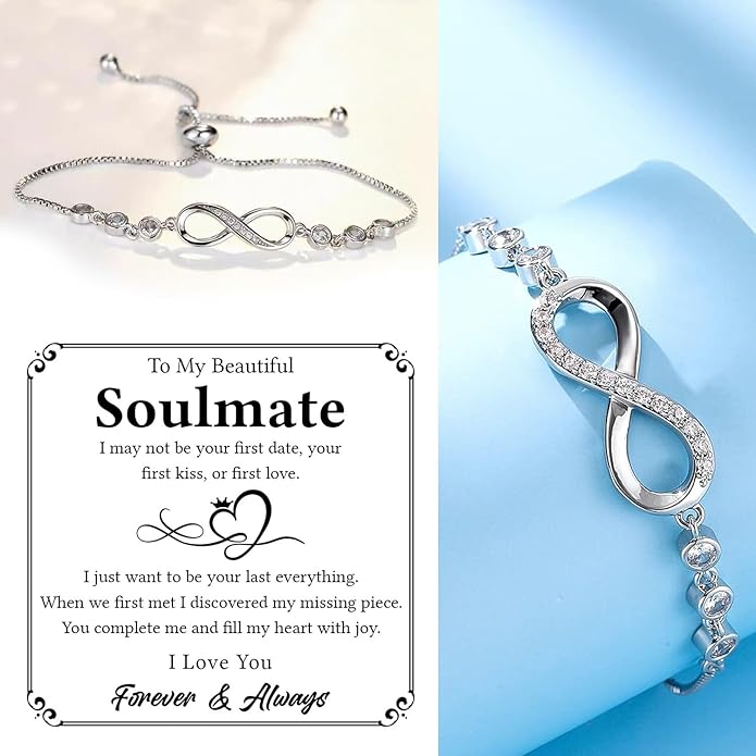 To My Soulmate Bracelet For Women With Heartfelt Message Card & Elegant Box, Bracelet For Girls, Soulmate Birthday, Wedding, Christmas Jewelry Gift From Boyfriend, Husband