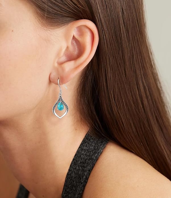 Vintage Genuine Gemstone Earrings for Women Dangling 925 Sterling Silver Western Native American Style Jewelry for Wife Mother
