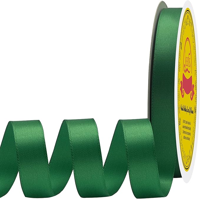LEEQE Double Face Forest Green Satin Ribbon 5/8 inch X 50 Yards Polyester Forest Green Ribbon for Gift Wrapping Very Suitable for Weddings Party Invitation Decorations and More