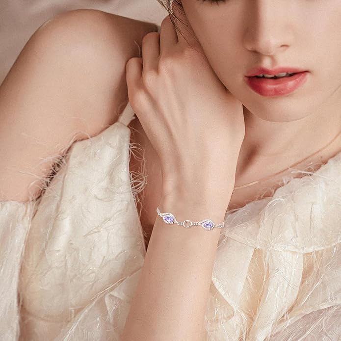 PRAYMOS Birthstone Bracelets for Women Mom Mother's Grandma Sterling Silver Women's Bracelets Birthstone Jewelry Gifts