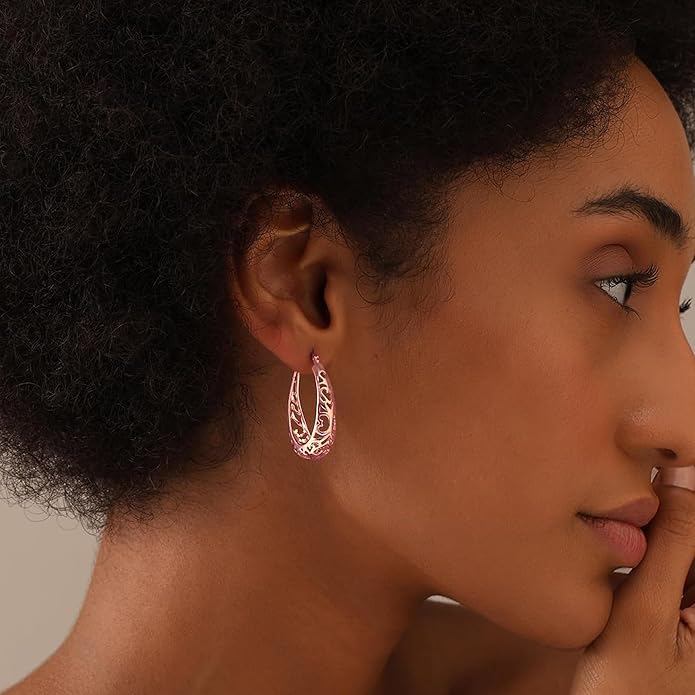 LeCalla 925 Sterling Silver Hoop Earrings | Women's Filigree Hoop Earrings | Openwork Mesh Filigree Cut Earring | Lightweight & Hypoallergenic Vintage Hoop Earrings for Women