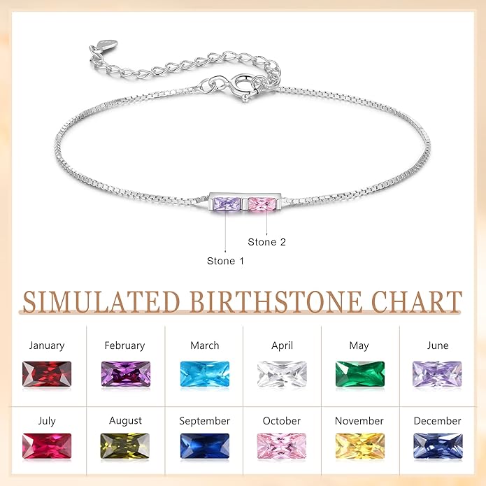 925 Sterling Silver Personalized Mom Birthstone Bracelets for Women — Custom Adjustable Dainty Jewelry for Mother’s Day, Birthday, Christmas Gifts for Mom Grandma Wife