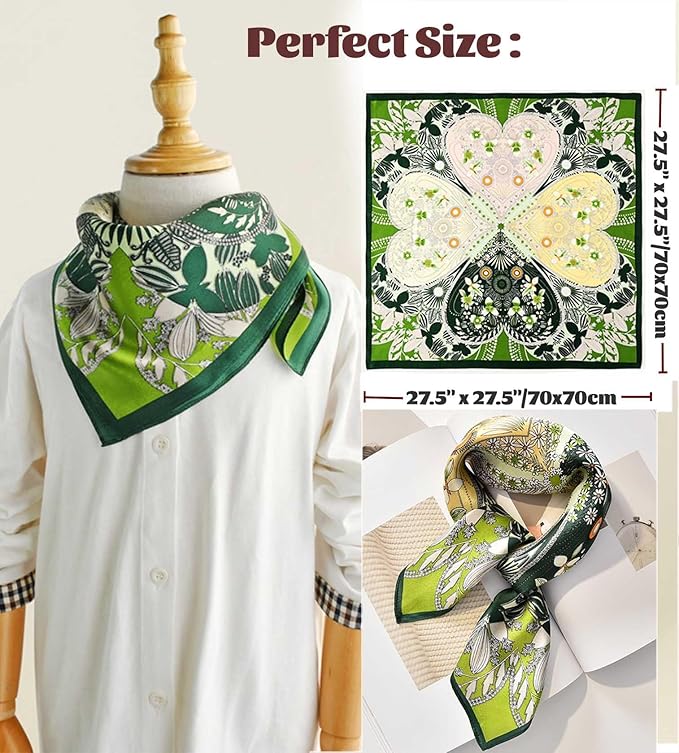 kcctoo 27.5" Mulberry Silk Feeling Head Scarf Women's Fashion Square Neck Satin Scarfs for Bag Hair Scarves Gift