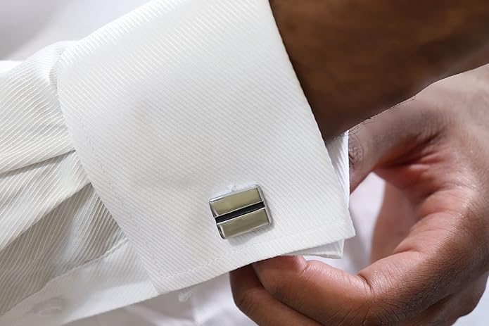 Anthony Harrison Men's Cufflinks Silver Black Cufflinks Premium Stainless Steel Jewelry Elegant and Classy Set Ideal for Wedding, Party, Ceremony