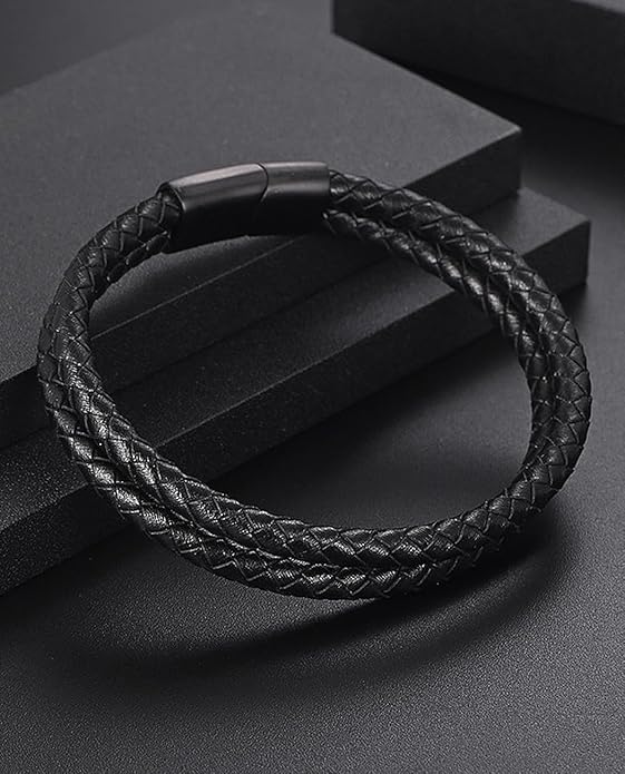 Italian Handmade Genuine Leather Bracelets for Men Stainless Steel Clip, Men's Casual Genuine Multi-layer Cuff Bracelet, Bracelet Gift for Real Men