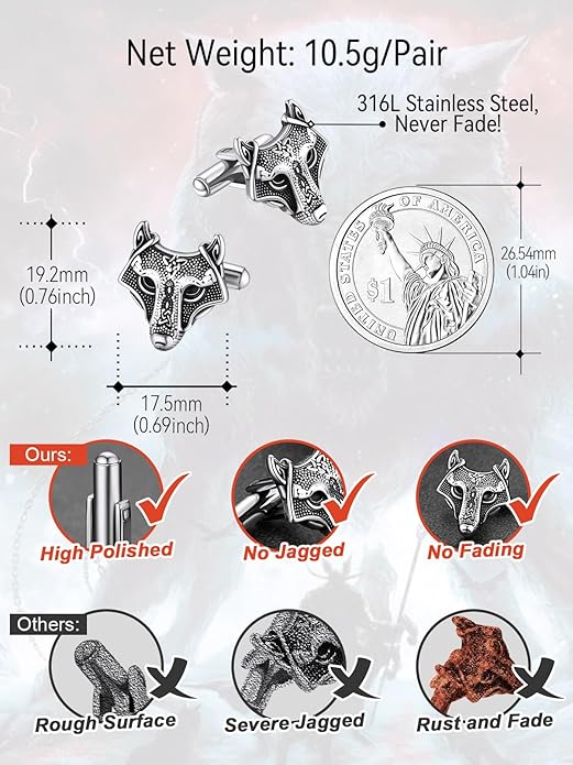 FaithHeart Mens Cufflinks, Norse Viking Tuxedo Shirt Cuff Links, Stainless Steel Cuff Links and Shirt Studs, Gift Box