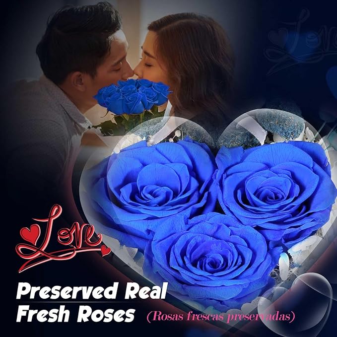 ADDWel Preserved Rose Gifts for Her, Forever Real Blue Flowers with Sterling Silver Necklace for Wife Girlfriend Mom on Birthday Anniversary