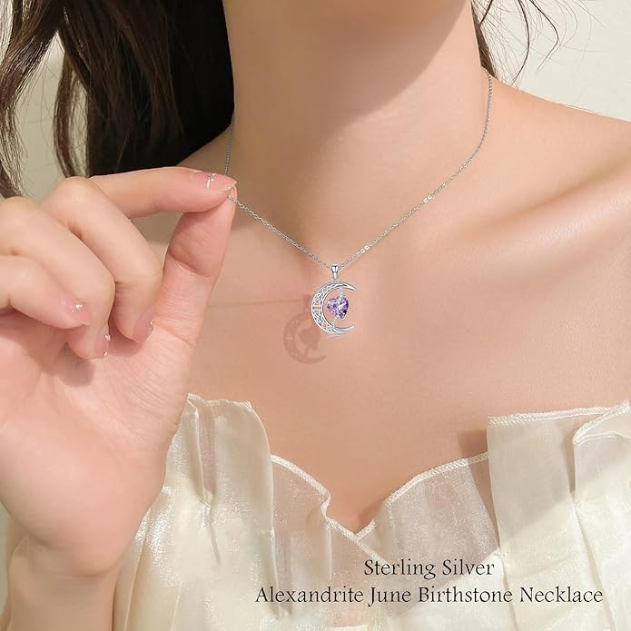 TOUPOP Moon and Star Birthstone Necklace for Women 925 Sterling Silver Celtic Moon Jewelry Birthday Christmas Gifts for Her Girlfriend