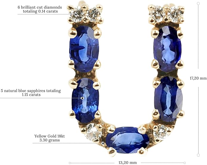 Albert Hern Blue Sapphire Initial Necklace With Diamonds & 18K Gold Chain | Irresistible Letter Pendants Jewelry | Perfect Valentine’s Day, Anniversary & Birthday Gift