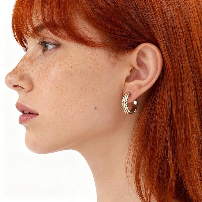 Twisted Cable Hoop Earrings Two Toned Earrings for Women Open C Hoops Chic Mixed Metal Jewelry