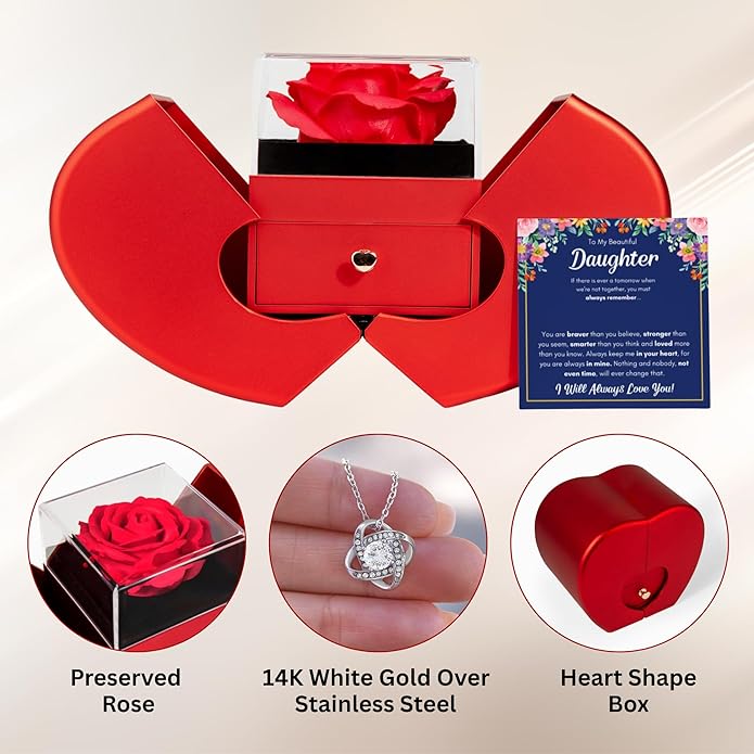 To My Beautiful Daughter Necklace from Mom & Dad | Cubic Zirconia Pendant with Heartfelt Message Card & Gift Box | Daughter Birthday, Graduation, Christmas Jewelry Gift from Parents