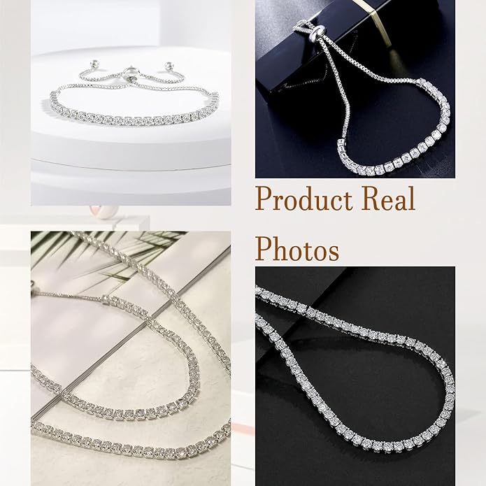 Wsedeluo Sterling Silver Jewelry Set for Women, Diamond Tennis Necklace Bracelet with Stud Earrings, Elegant Women Gift Set for Wedding, Birthday, Valentine’s Day,Engagement, Anniversary, Christmas