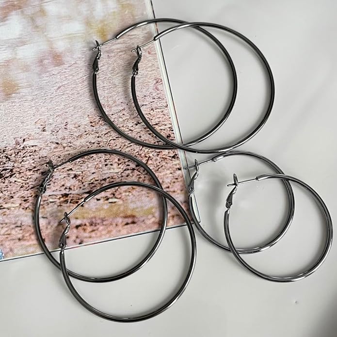 Big Gold Hoop Earrings for Women Hypoallergenic 925 Sterling Silver Post Thin Loop 14K Gold Plated Hoop Earrings Set for Women, 3 Pairs