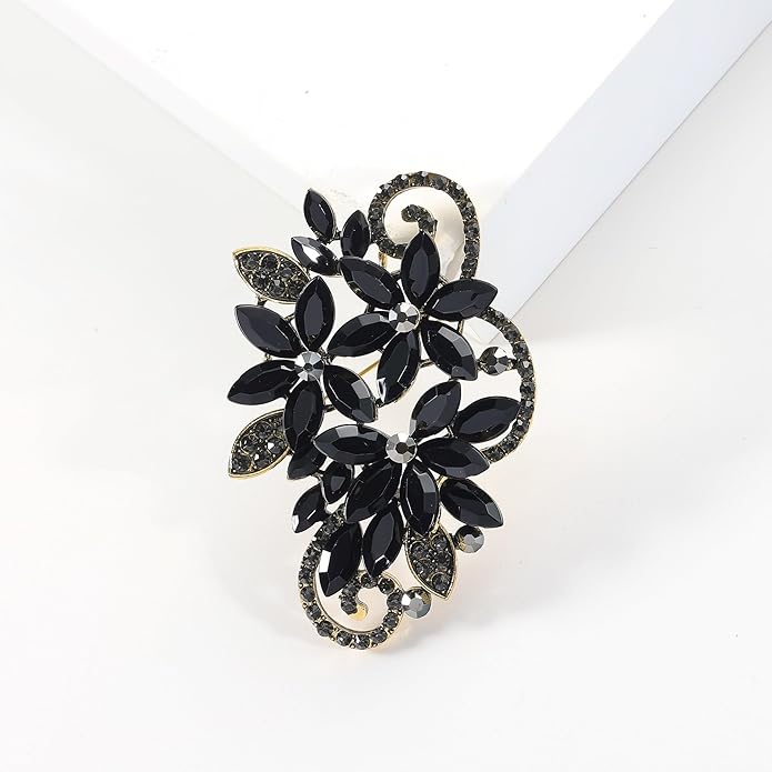 YOQUCOL Vintage Red Austrian Crystal Rhinestone Flower Shape Brooch Pin for Women