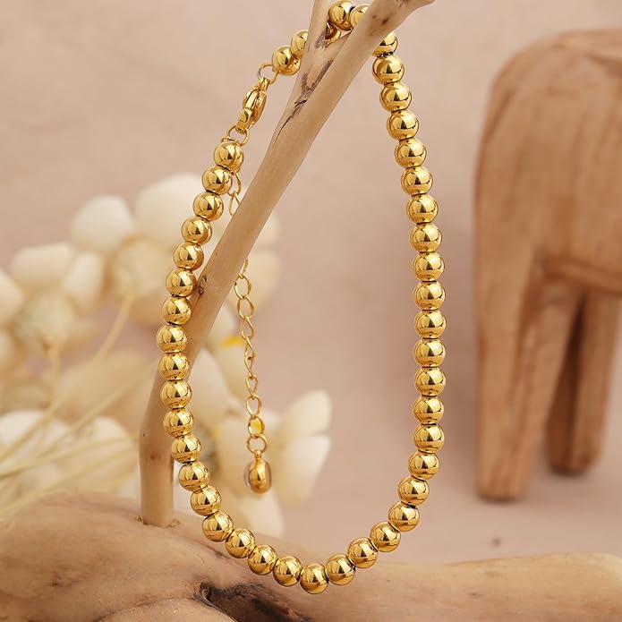 Jean Beau Gold Waterproof Ankle Bracelets for Women, Dainty Simple Non tarnish Foot Anklets Adjustable Summer Beach Jewelry Gifts