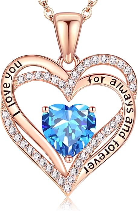 Vakki Birthstone Jewelry for Women Pendant Necklace 925 Sterling Silver Heart Necklace Birthday Gifts for Wife Daughter Girlfriend