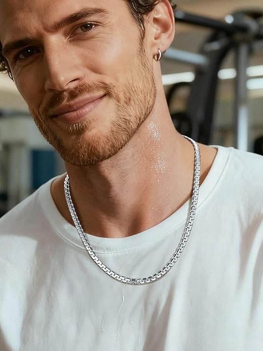 Richsteel Stainless Steel Mens Flat Link Chain Necklace, Black/Gold/Steel Chain for men, 2mm/4mm/6mm Width, No Tarnish & Hypoallergenic Hip Hop Jewelry, 18"-30" Length