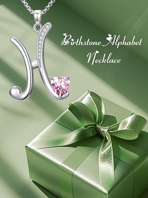 Christmas Gifts for Women Alphabet A to Z Initial Birthstone Pendant Necklaces for Women - 18k White Gold Plated Personalized Name Jewelry Valentine Mothers Day Birthday Gifts for Women Her Girlfriend