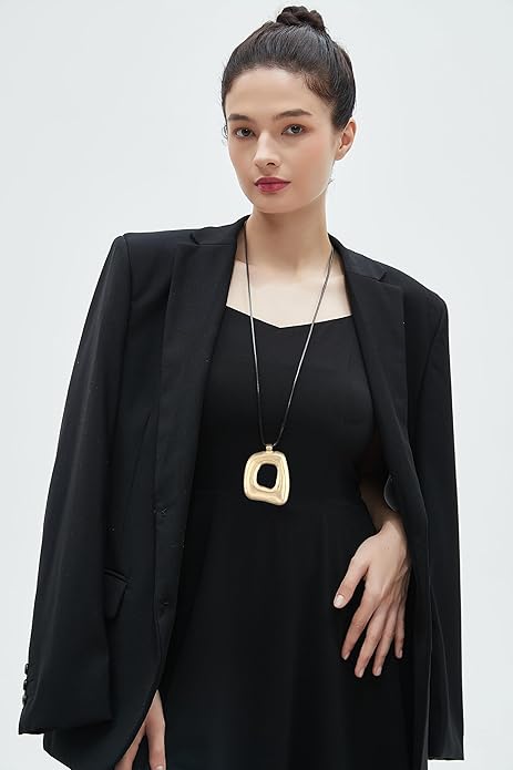 Long Boho Necklaces for Women Vintage Leather Wooden Pendant Y Choker Ethnic Style Gold Circle Hippie Sweater Necklace