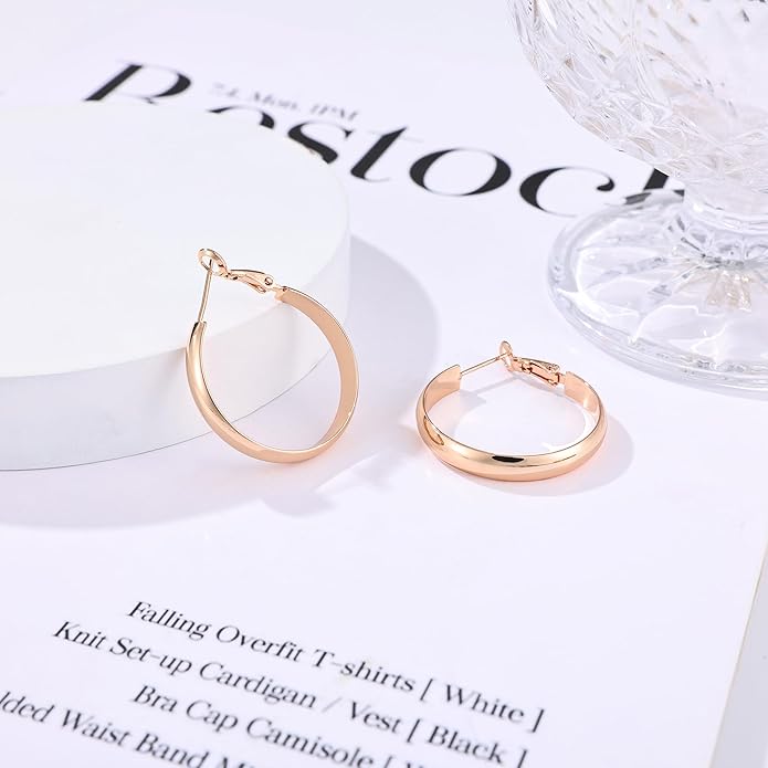 Gacimy 14K Gold Plated Hoop Earrings for Women, 14k Real Gold Plated with 925 Sterling Silver Post, Hypoallergenic Lightweight Thick Hoops Earrings for Women Trendy