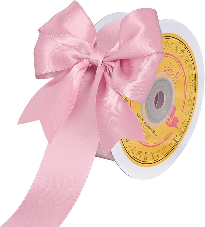 LEEQE Double Face Pearl Pink Satin Ribbon 1-1/2 inch X 25 Yards Polyester Pearl Pink Ribbon for Gift Wrapping Very Suitable for Weddings Party Hair Bow Invitation Decorations and More