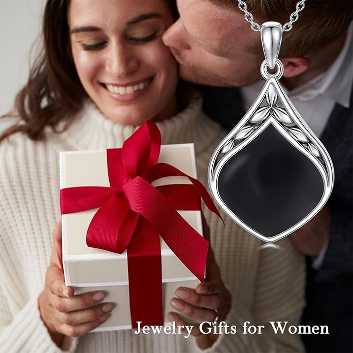 Teardrop Necklace 925 Sterling Silver Vintage Natural Gemstone Pendant Jewelry Birthday Christmas Gifts for Women Mom