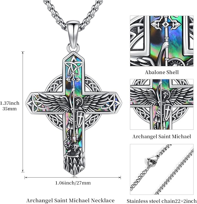 Midir&Etain Cross Necklace 925 Sterling Silver Celtic Christian Pendant Religious Protection Jewelry for Women Men