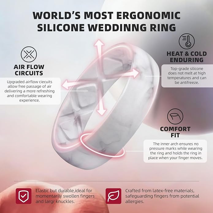Egnaro Women's Bridal Rings Sets, 6mm Wide, 2mm Thick, Silicone Wedding Rubber Band with Half Size, Inner Arc Ergonomic Breathable Design
