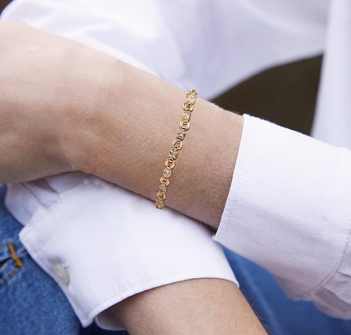 LOYATA Chain Bracelet Gold Link 14K Gold Plated Dainty Pearl Bracelet Simple Jewelry Gift for Women