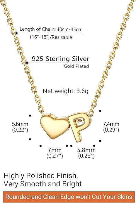 PROSILVER Initial Heart Necklace for Women, 925 Sterling Silver Tiny Heart Letter Necklace Siver, Gold Necklace, Come with Box
