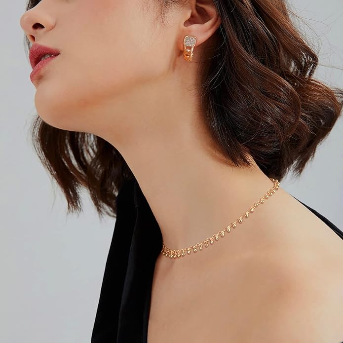 MTMY Beaded Necklaces for Women 14K Gold Plated Dainty Colorful Green/Rose Beaded Pearl Choker Necklace Delicate Boho Choker Necklace Jewelry Gift