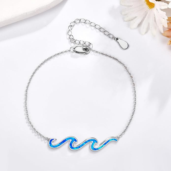 YFN Wave Anklet 925 Sterling Silver Ocean Wave Anklet Beach Jewelry for Women Gifts