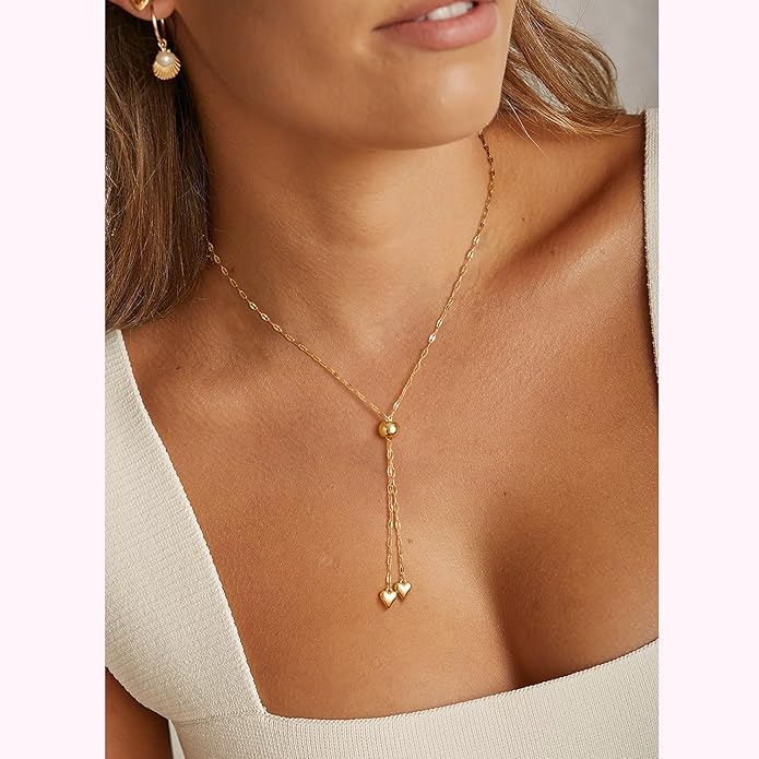 Lariat Necklace for Women, Dainty 14K Gold/Silver Plated Long Necklaces for Women Trendy Simple Layered Y-Shaped Drop Pendant Necklace Adjustable Gold Jewelry Gifts For Her Christmas Stocking Stuffer