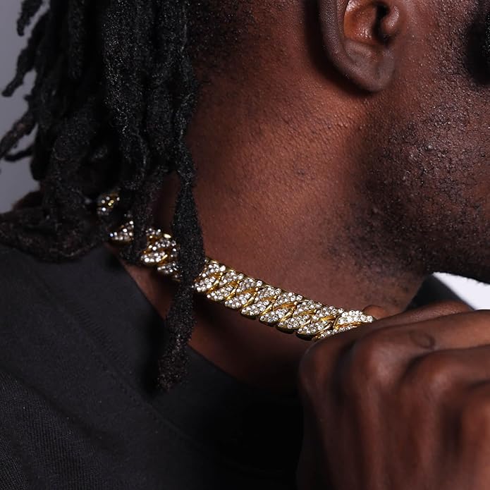 Saintda Cuban Link Chain and Bracelet Set for Men Women Iced Out Diamond Gift for Boys Hip Hop Rapper Jewelry